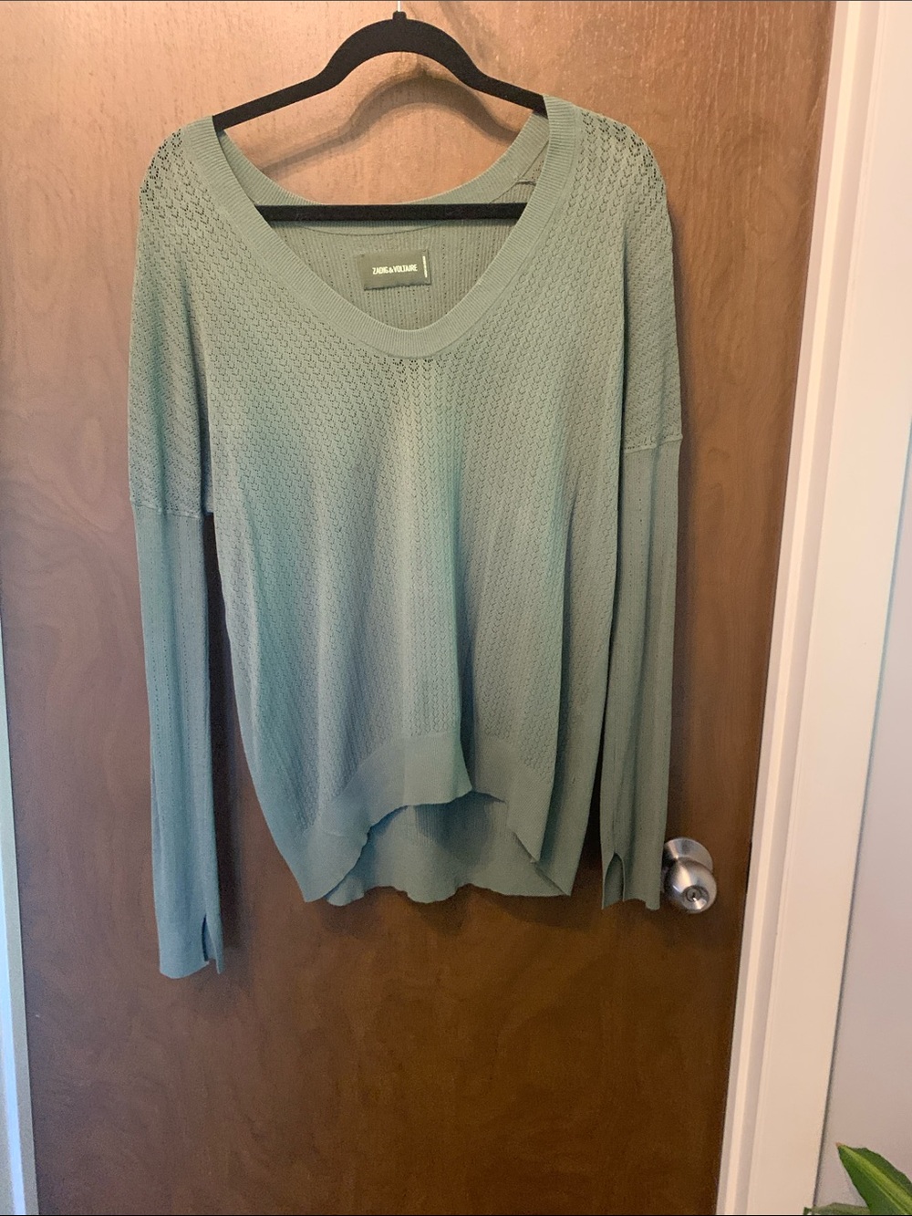 Zadig & Voltaire Sage Green V-Neck Knit Sweater